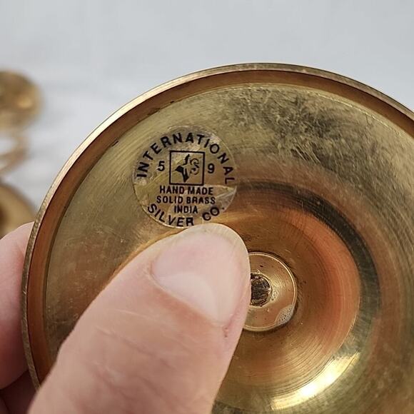 JOY Taper Candlestick Holders 8" International Silver Company Brass Set Of 2 - Picture 5 of 5